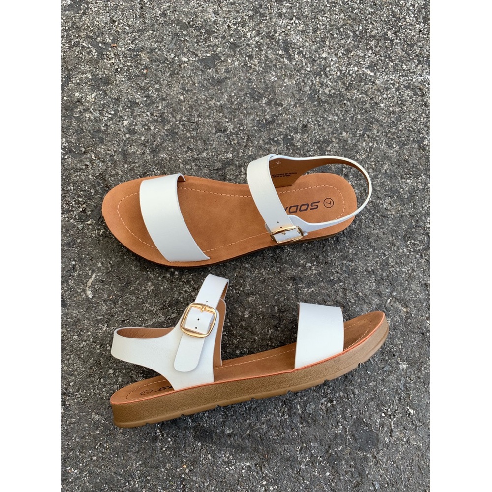 SODA White Cushion Single Strap Ankle Flat Sandals